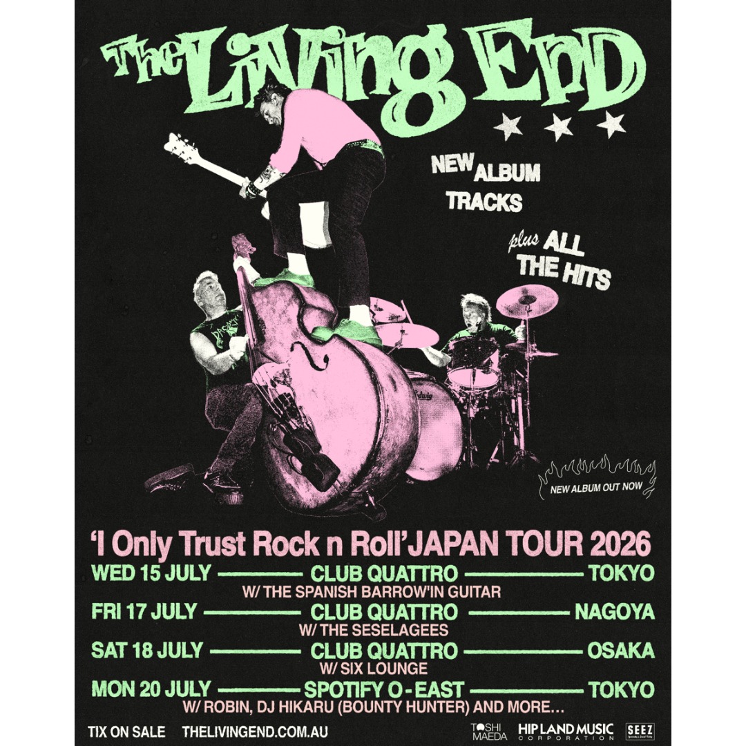 eplus_live's tweet photo. ◤The Living End
"I Only Trust Rock n Roll" JAPAN TOUR 2026◢

17年ぶりの来日‼️
🎊ゲストアクト解禁🎊

7/17(金) 名古屋CLUB QUATTRO
w/ THE SESELAGEES

7/18(土) 梅田CLUB QUATTRO
w/ SIX LOUNGE

🎫先着販売受付中‼️
▽詳細・お申込はこちら▽