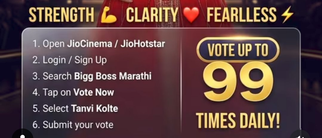 TheJonSnow26's tweet photo. Please keep voting for #TanviKolte everyday 99 times on @JioHotstar till Saturday 3pm..
Let’s make sure the trophy finds its way into the hands of the one who’s truly earned it this season🙏🏻🏆
@ColorsMarathi @EndemolShineIND 
@teamtanvikolte @ketanmangaonkar 

#BiggBossMarathi https://t.co/Zqf5u3U5AG