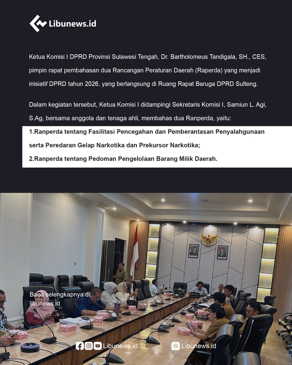 Libunews's tweet image. Bartholomeus Tandigala Pimpin Rapat Komisi I, Soroti Peredaran Narkotika di Sulteng

Baca selengkapnya di libunews.id

#DPRDSulteng #Raperda #Palu #SulawesiTengah