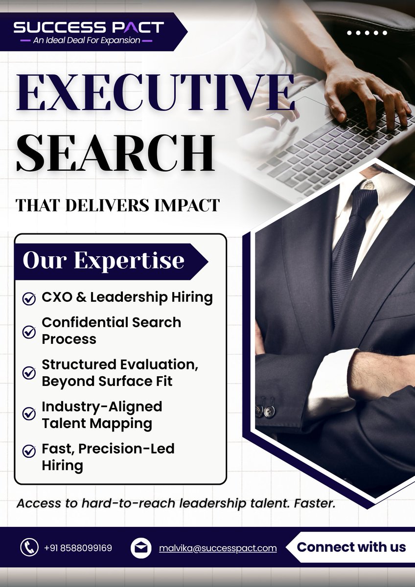 Success_Pact's tweet photo. ๐๐ฑ๐๐๐ฎ๐ญ๐ข๐ฏ๐ ๐๐๐๐ซ๐๐ก
Great leadership isnโt just found - itโs carefully identified, evaluated, and aligned to drive real business impact.
๐๐๐ญโ๐ฌ ๐๐จ๐ง๐ง๐๐๐ญ: +91 8588099169 | malvika@successpact.com
#ExecutiveSearch #LeadershipHiring #CXOHiring #SuccessPact https://t.co/mbYsGFUuN7
