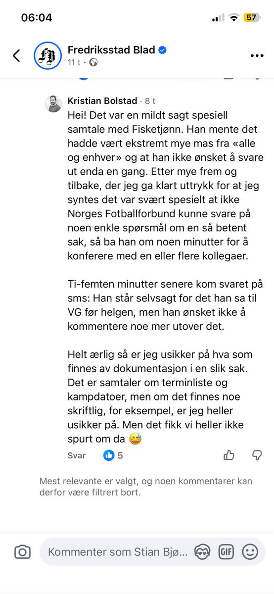 Mulig å få Nils Fisketjønn ut av norsk fotball eller? Det er klart Nils måtte konferere litt før han klarte å komme med noe som helst svar. Kudos til <a href="/Krisbol/">Kristian Bolstad</a> for å ikke la han slippe unna å svare!