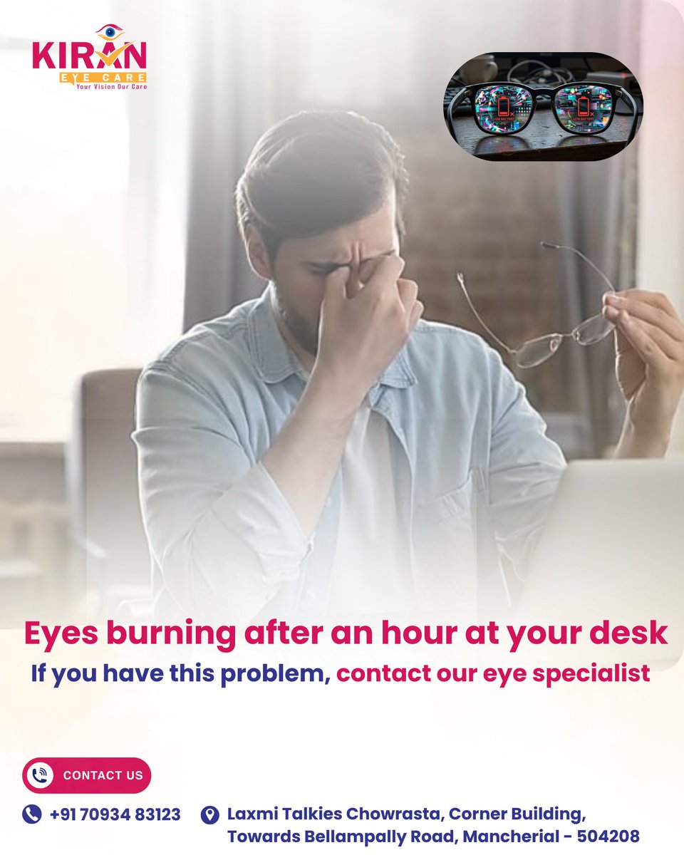 KiranEyeCare's tweet image. 🔥 Eyes burning after screen time?

You may have Digital Eye Strain. Don’t ignore it.

Visit Kiran Eye Care, Mancherial
📞 70934 83123
#EyeCare #DigitalEyeStrain #MancherialHealth