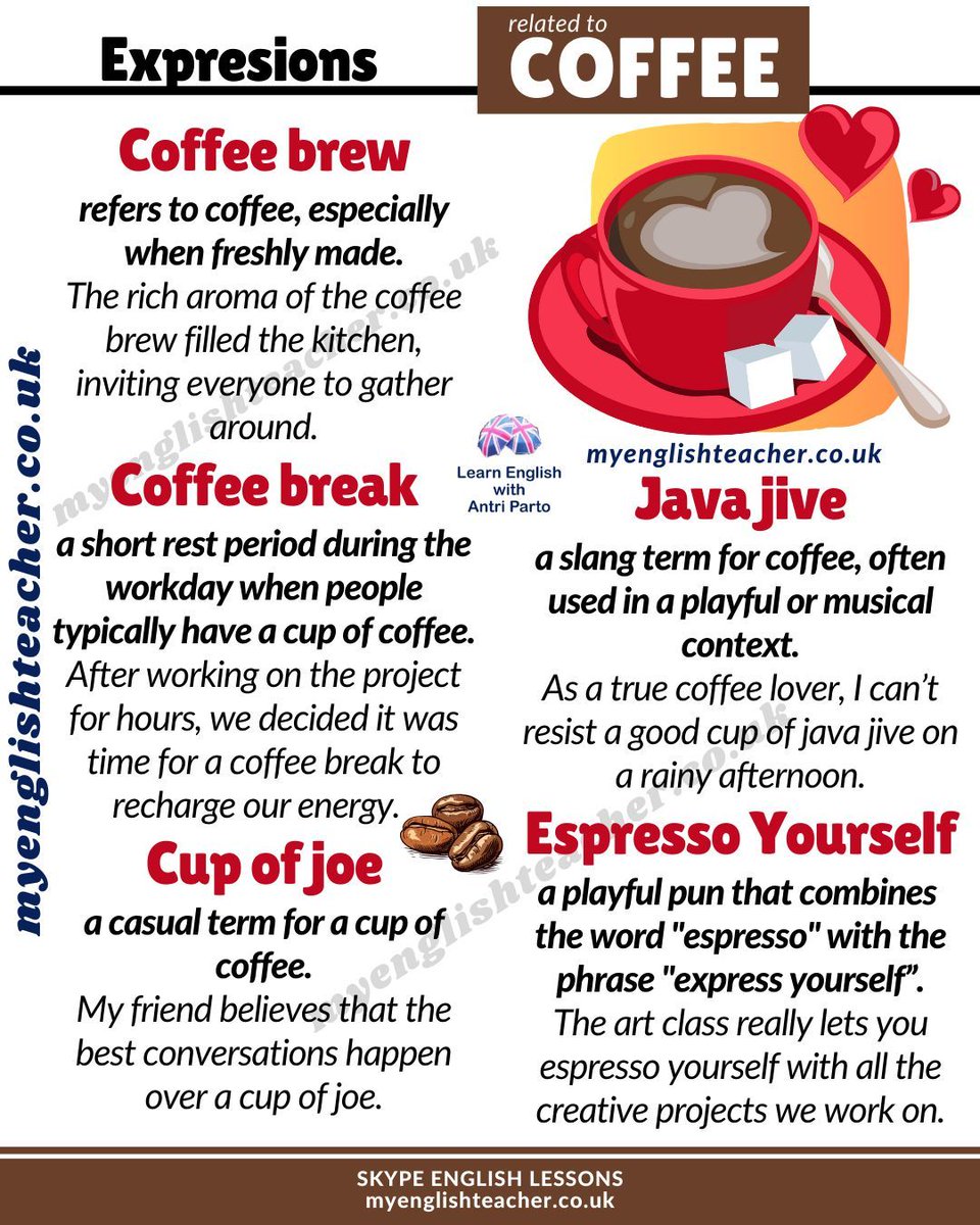 MyLinguaAcademy's tweet image. Learn expressions related to coffee
#learnenglish