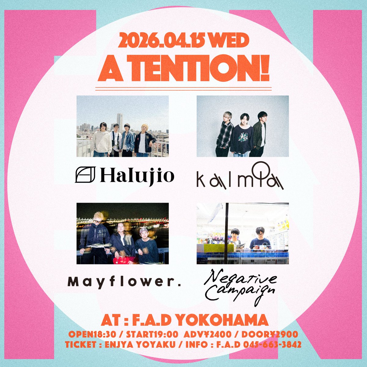 Mayflower_band_'s tweet photo. 📣本日ライブです

2026.04.15(水)F.A.D YOKOHAMA

“A TENTION!”

OPEN18:30/START19:00
ADV¥2400/DOOR¥2900

w/
Negative Campaign
Halujio
Kalmia

🎫 https://t.co/XIyhhT2Vft https://t.co/x7Vn7f7TDR