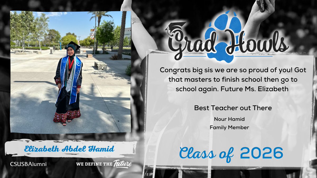 CSUSBAlumni's tweet image. Big cheers for our graduating Coyotes 🎓💙 Help us celebrate this exciting milestone in the comments 🐾

#CSUSBAlumni #GradHowls #CSUSB
