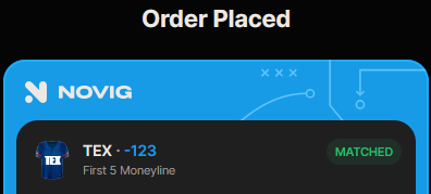 F5ModelGuy's tweet photo. 4/14

Game: Rangers vs Athletics

Plays:

TEX F5 ML -123 (good to -200)
-risk 3u to win 2.44u

TEX F5 -0.5 +115 (good to -120)
-risk 3u to win 3.45u

TEX F5 +0.5 -175 (good to -275)
-risk 3.5u to win 2u

Good luck 

#MLB #Gambling𝕏 #AllForTX #Athletics https://t.co/zB59O25Abq