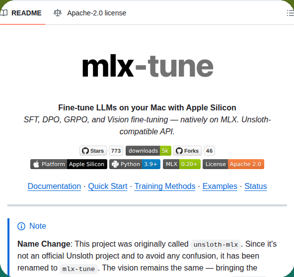 tom_doerr's tweet image. LLM fine-tuning on Apple Silicon

github.com/ARahim3/mlx-tu…