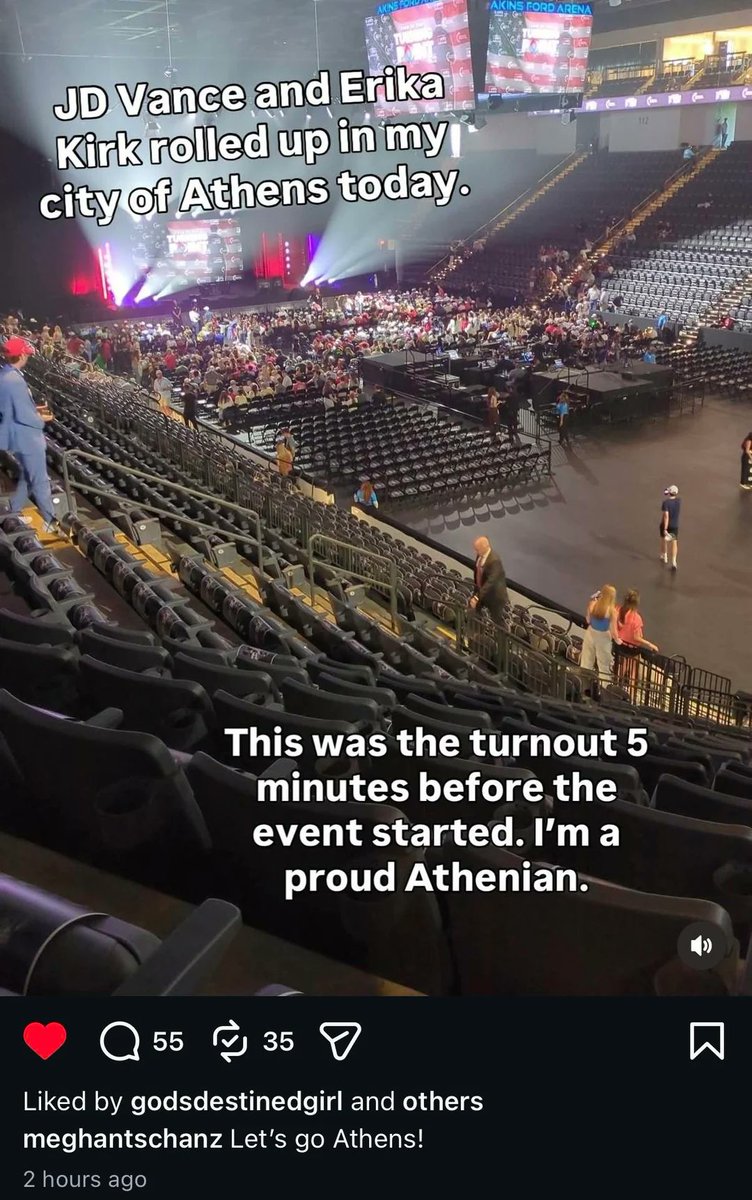Kaos_Vs_Control's tweet image. JD Vance &amp;amp; Erika Kirk’s TPUSA tour stop in Athens, GA today had.. attendance
