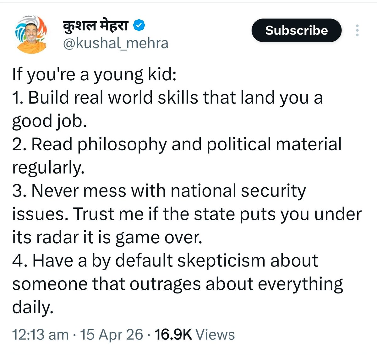 1. While we support policies to introduce reservations everywhere 

2. That will build real world skills that can help you build apps and trade 

3. State se meri gaan phatati hai but I'm free speech warrior (except when you speak against Ambedkar)

4. But I will outrage everyday