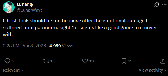 Lunar φ playing PARANORMASIGHT 2 tweet media