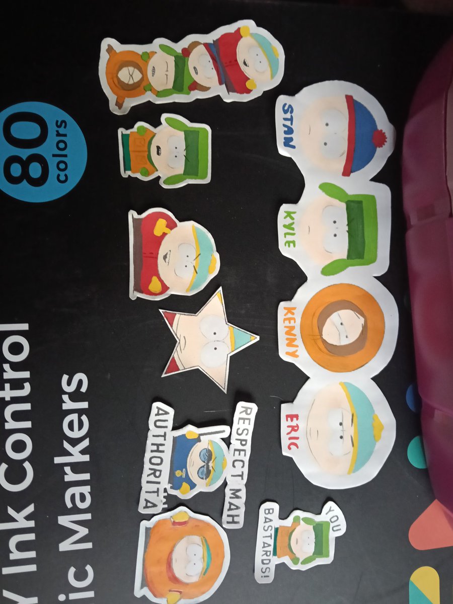 LeenCartman's tweet image. Hice Stickers de estos idiotas para mí sketchbook 
#southpark #kennymccormick #ericcartman #kylebroflovski #stanmarsh