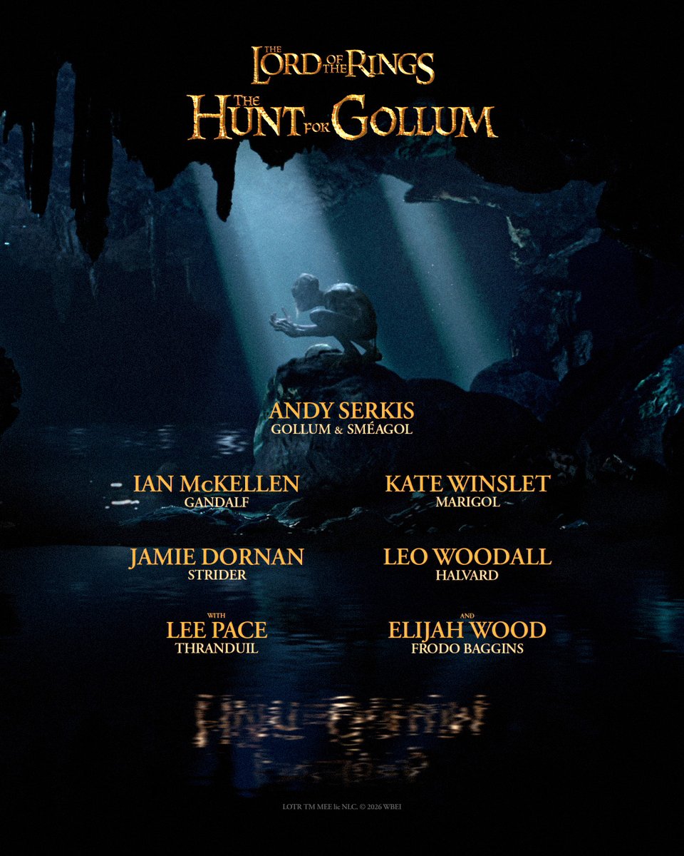 oscarnoyukue's tweet photo. アンディ・サーキス監督・主演「ロード・オブ・ザ・リング」新作映画「The Hunt for Gollum」キャストが発表。イアン・マッケラン、イライジャ・ウッド、リー・ペイス、ケイト・ウインスレット、レオ・ウッドールに加え、“馳夫(ストライダー)”役でジェイミー・ドーナンが出演。2027年12月17日全米公開 https://t.co/P3TeNSjOWh