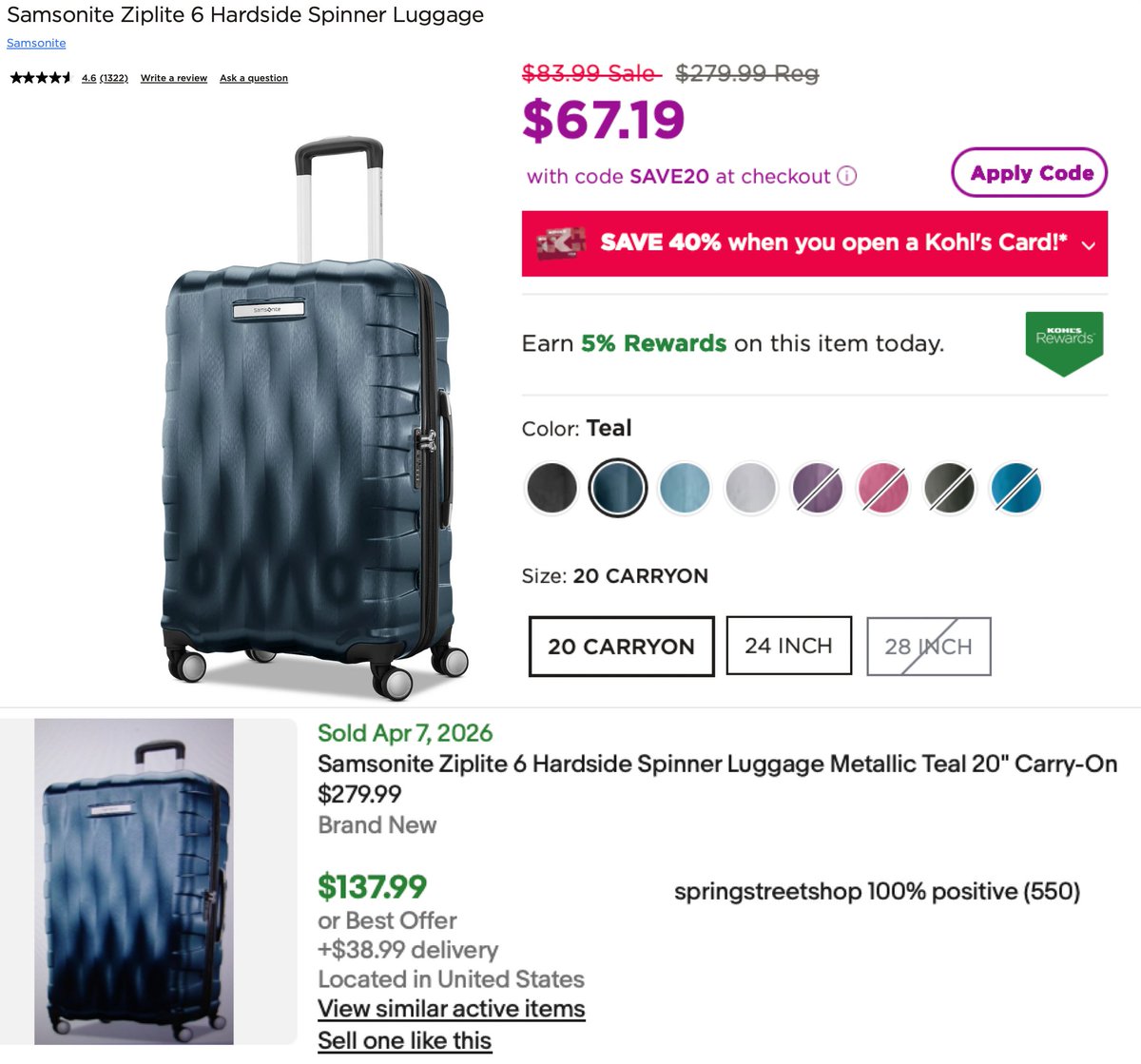 glitchaddicts's tweet image. THIS $280 SAMSONITE SUITCASE IS NOW $67

Kohl’s dropped it from $280 to $67 with code 'SAVE20'

Selling $130+ on eBay

Free shipping included

mavely.app.link/Pc7ZbzOql2b #ad