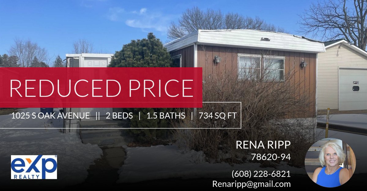 renaripp's tweet photo. 📍 Reduced Price 📍 This recently reduced home at 1025 S Oak Avenue A37 in Onalaska won't last long, so, don't wait to set up a showing! Reach out here or at (608) 228-6821 for more information!

Rena Ripp 
eXp Realty, LLC
6... https://t.co/ZscViGJq09 https://t.co/ruh0mJcJY0