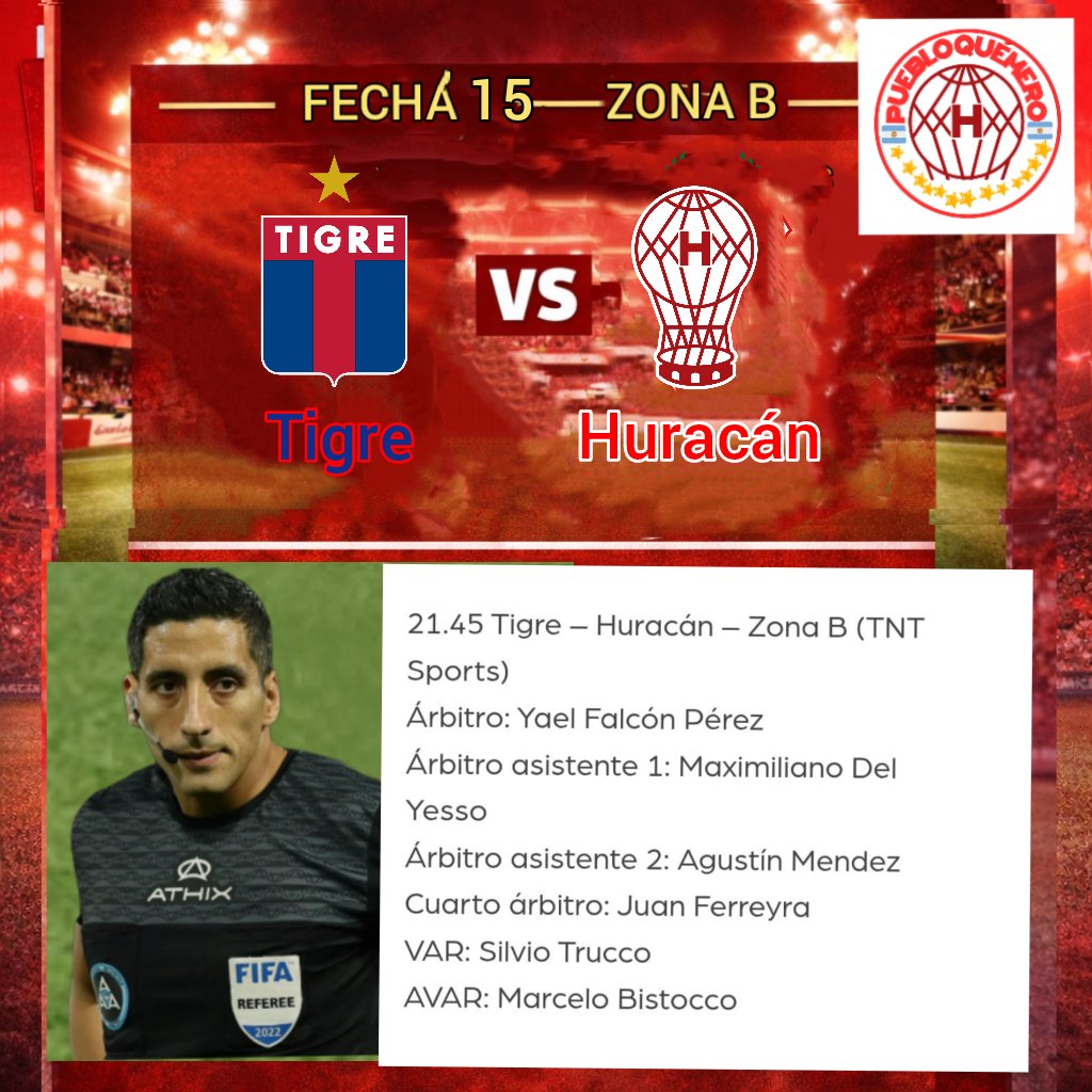 #Huracan árbitro fecha 15
seguínos puebloquemero 
#VamosGlobo #elglobo
#HuracánYNadamas
<a href="/CAHuracan/">CA Huracán</a> <a href="/ElOjo_Huracan/">El Ojo del Huracán</a>