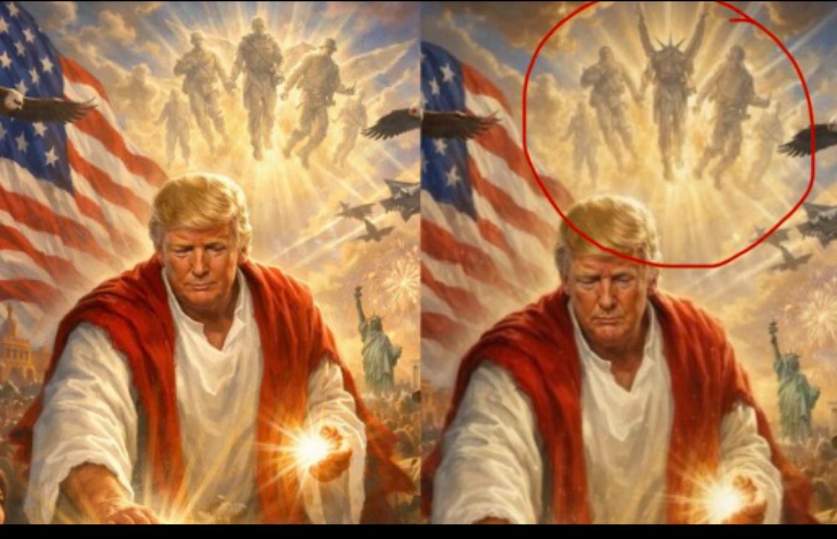 WiseGuy0000's tweet photo. @TRKShady original vs trump post 🤔 - added the figure in between soldiers https://t.co/gpwGuYa528