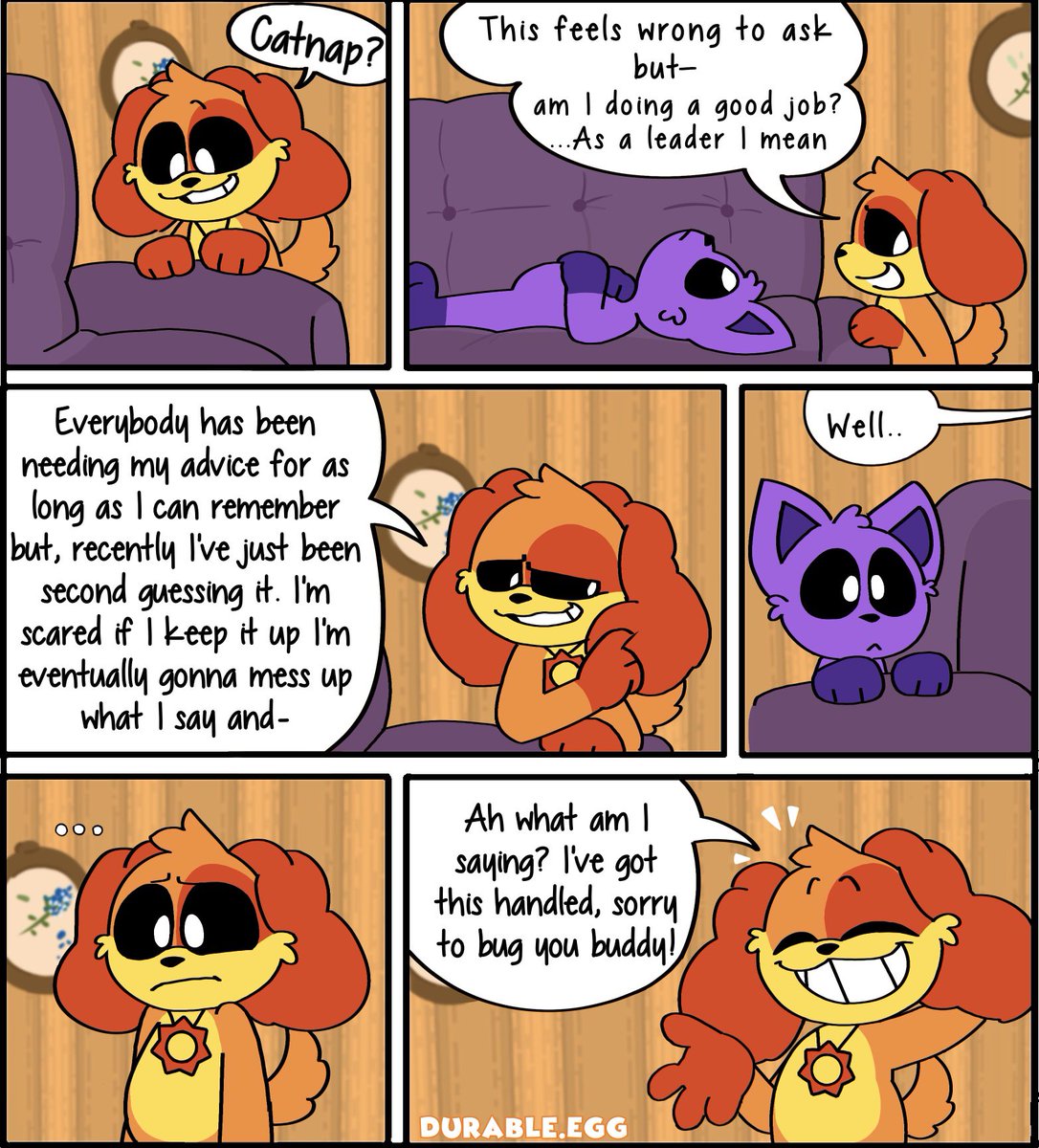 Potato472734's tweet image. Doggy Doubt (1/3) #comic #SmilingCritters #dogday #catnap