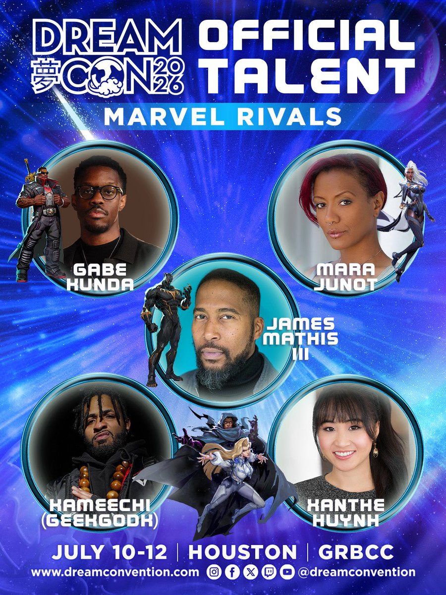 Dream Con just leveled up again 🙌🏽🔥

Help us welcome the voices behind some of our fave  characters from Marvel Rivals — Blade, Storm, Black Panther, and Cloak &amp; Dagger! 

Catch some of them during special features in our final two Marvel Rivals online tournaments — then meet