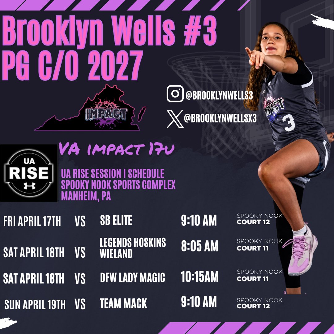 brooklynwellsx3's tweet image. Excited for UA Rise Session 1 at Spooky Nook in Manheim,Pa this weekend! Here is our schedule! @va_impact #together