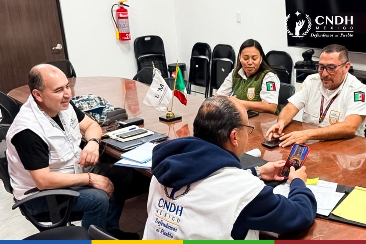 CNDH's tweet image. La #CNDH refuerza la protección de los derechos de personas migrantes en distintas entidades del país.

Personal de esta Comisión supervisó estaciones migratorias del #INAMI en #NuevoLeón para verificar condiciones y recabar información para el diagnóstico anual.