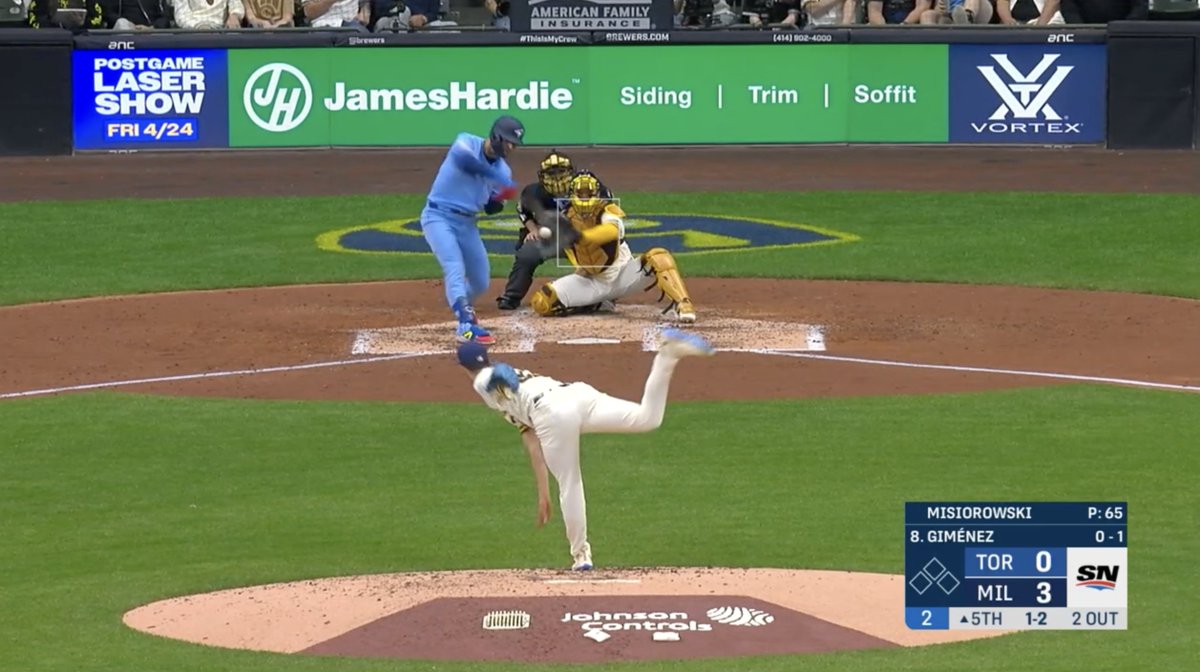 KeeganMatheson's tweet image. This might be the highest difficulty rating you'll see on a #BlueJays home run all season. 

I don't know how Andrés Giménez got to this 97-mph fastball and turned on it.