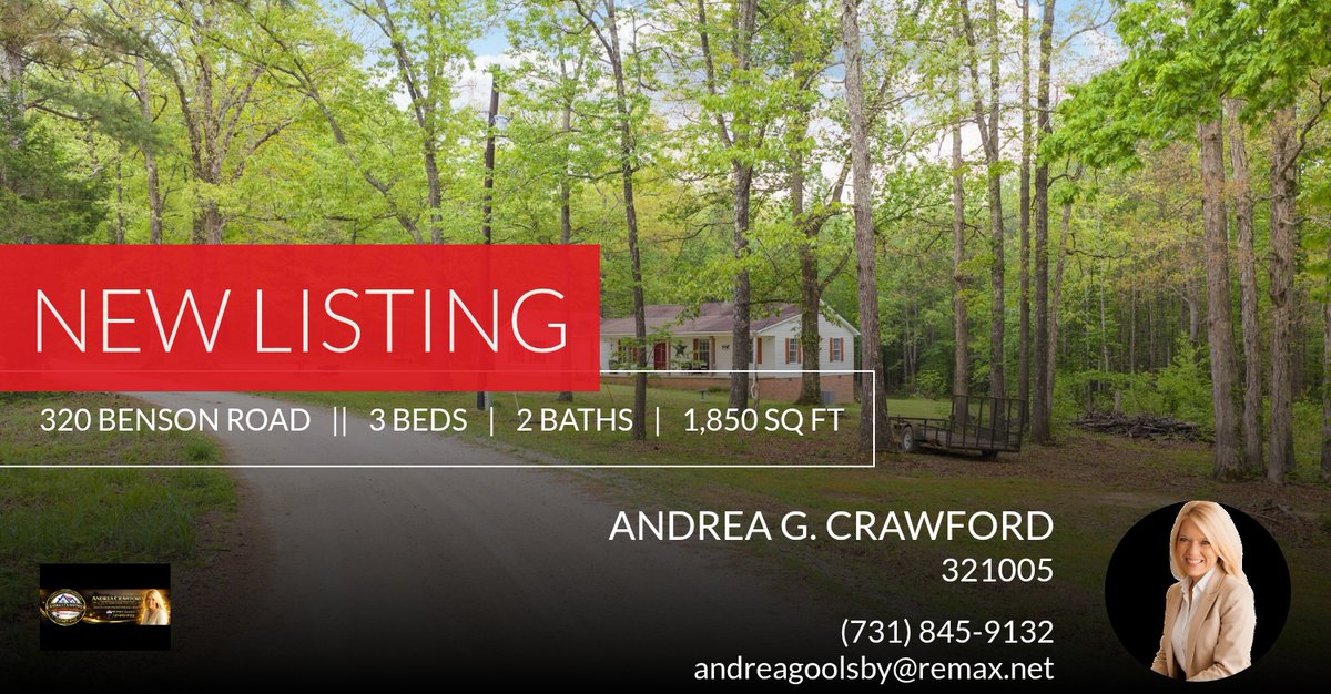 andreagoolsby1's tweet photo. 📍 New Listing 📍 Take a look at this fantastic new property that just hit the market located at 320 Benson Road in Reagan. Reach out here or at (731) 845-9132 for more information! #andreayourhometownrealtor

Andrea G Crawford, BR... https://t.co/46HjWwRaEu https://t.co/B16ANxWaYE