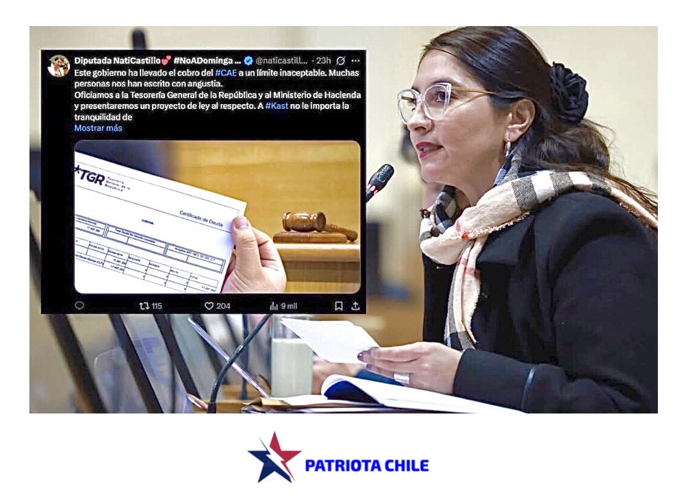 🔴 Patiotas | Diputada Castillo (PC) cuestionó el cobro al CAE por el gobierno: Sin embargo, adeuda $28 millones en Crédito del Fondo Solidario del Estado. Los Zurdos Progres, son Lo peor que pueda existir. Que se sepa lo que debe esta Comunista.