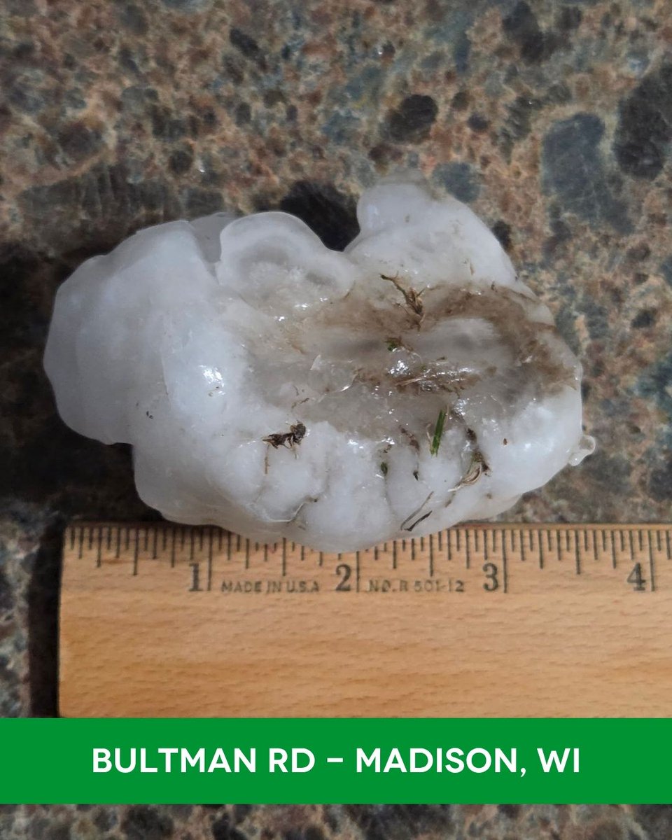 HailTrace's tweet photo. ⭐️⭐️⭐️⭐️⭐️ 5-STAR STORM — Madison, WI
📍 Madison / Middleton / Watertown, WI | April 14, 2026
🌨️ Largest Hail: 3.25"
🏠 33,000+ structures hit at 2"+ | 67,000+ at 1"+
Hail fell for over 15 minutes straight in some areas tonight. One of the biggest storms of the season.
Contractors — this market is wide open right now.
👉 See the full map: https://t.co/Uqr4dUjcVC