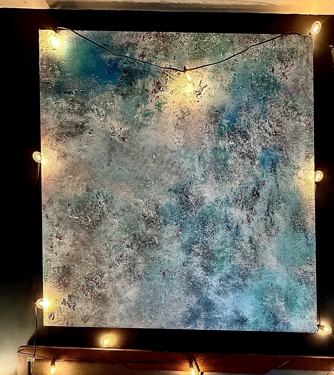 KellieThomasWal's tweet photo. 48x48 ice blue, white , hint of magenta, faint texture’s florals that fade into the canvas. #abstractart #art #painting #artist #kelliethomaswalker https://t.co/KReZm1ctTc