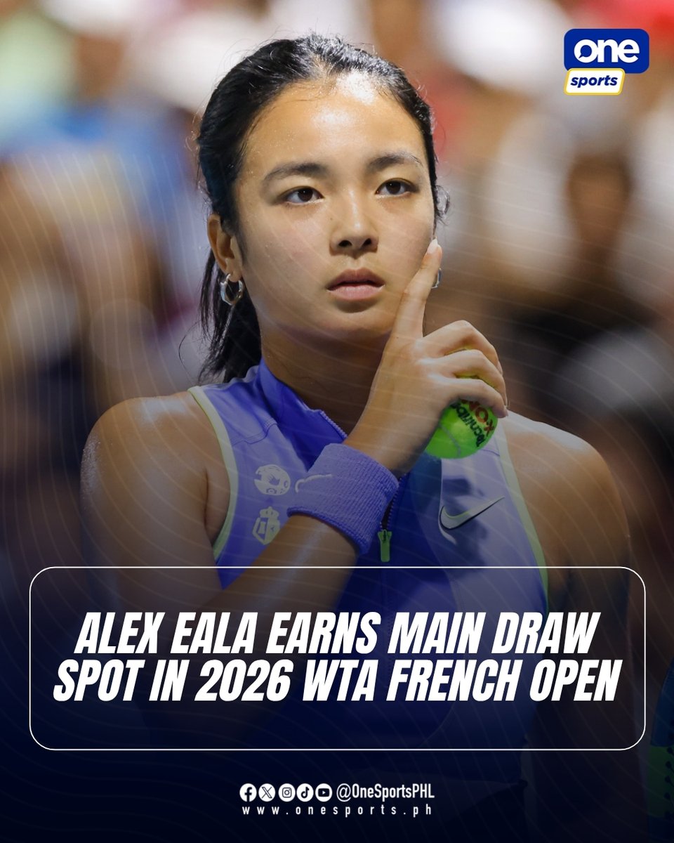 OneSportsPHL's tweet image. BACK IN ROLAND GARROS 🇫🇷

After making her debut in 2025, Filipina tennis sensation Alex Eala secures her return to the clay courts of Roland Garros by clinching a coveted spot in the 2026 WTA French Open main draw.

#WTA #AlexEala #FrenchOpen