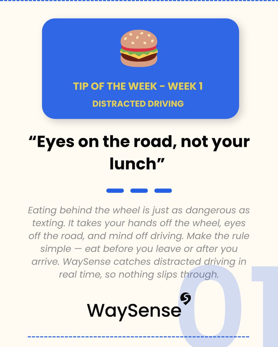 Waysense_'s tweet photo. Okay real talk… nobody thinks twice about grabbing a coffee or snack on the way to work. 

When your teen does it with 6 months of experience behind the wheel? Different story. 🍔 

Eating while driving takes more away from you than you think — one hand off the wheel, eyes wandering, mind elsewhere. 

We made a simple rule: eat before you leave or when you get there. That’s it. WaySense keeps us honest when the habit slips.

Download today!📲