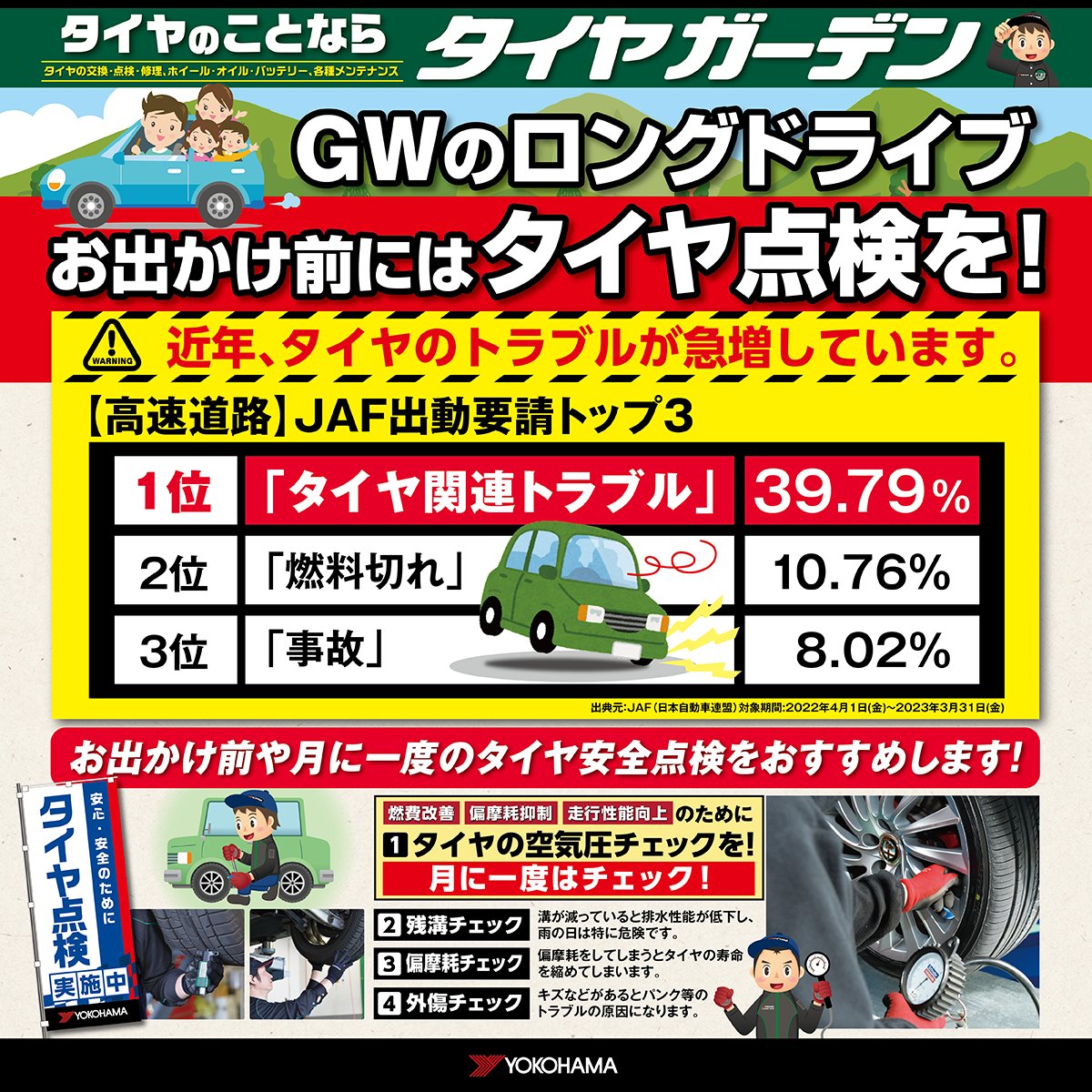 GWのロングドライブ前に、タイヤ点検はお済みですか?？ 実は、高速 