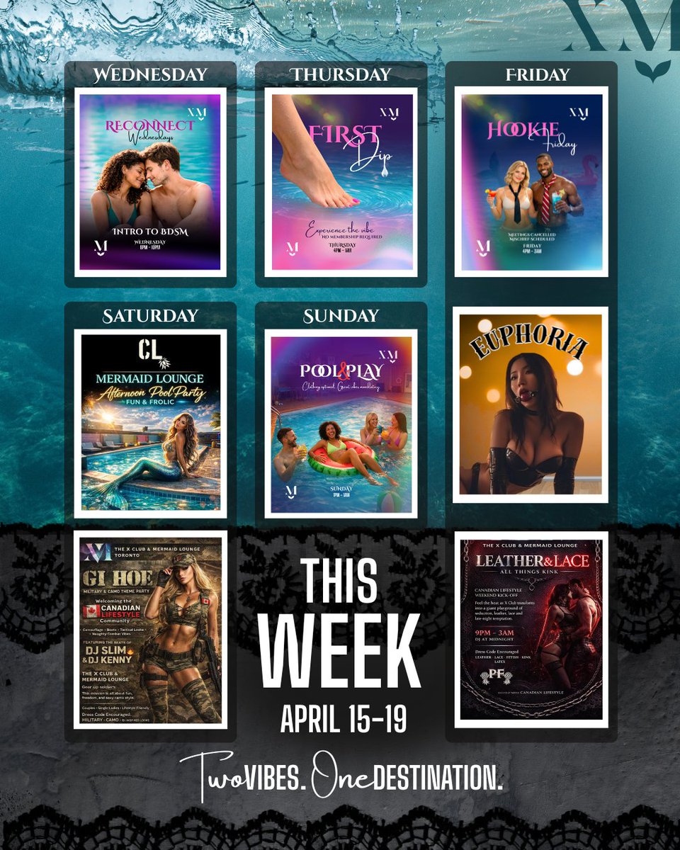 XclubMermaid's tweet image. THIS WEEK AT XM! 🔥
8 Hot Events. 2 Incredible Vibes. 1 Destination.
⚡ Our events sell out fast
🎟 Secure your spot now
Link in bio 
#Toronto #NightLife #pool #GTA