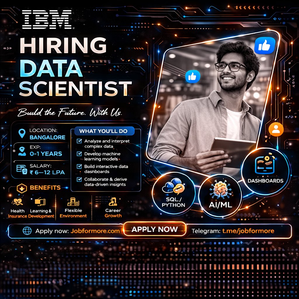 jobformore's tweet image. 📊 Data Scientist @ IBM!
📍 Bangalore
🎓 Bachelor's 0-1 Yrs
🔥 SQL + Python AI
💰 INR 6–12 LPA
Enterprise Analytics! 🚀
#IBM #DataScience #BangaloreJobs #Freshers #Jobformore

Apply: jobformore.com/jobs/ibm-hirin…