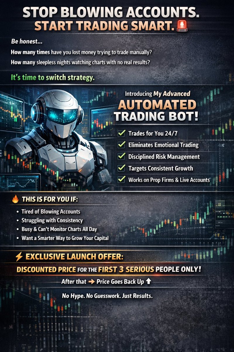 SegenixC52502's tweet image. Stop blowing accounts and start trading with discipline.
This is your chance to switch to a smarter system 🤖
Automated trading built for consistency, risk control, and growth — even while you sleep.
💼
#ForexProfit #ForexEA #ForexInvestors #ForexTrading #AutomatedTrading
