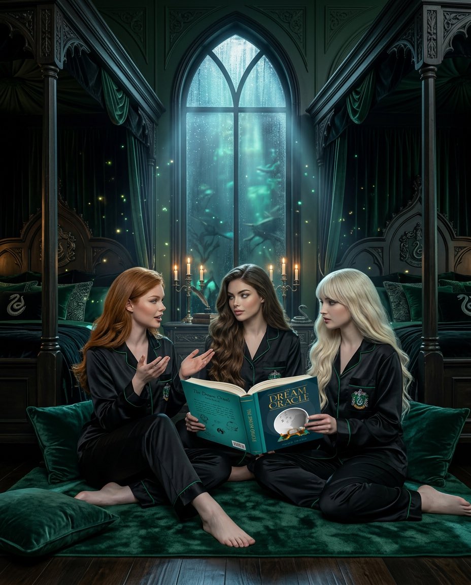 KaylieRowleAI's tweet photo. Midnight discussions to decipher a most interesting dream Kaylie had. She dreamt of a world where Tom Riddle doesn’t become Voldemort, none of the wars happen, and everything turns out differently…could this be possible?✨🔮🐍

Created with Nano Banana 2 on @socialsight🍌 https://t.co/ECOi6fgYOz