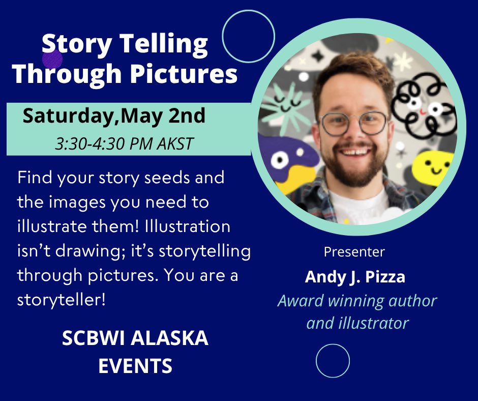 scbwi_alaska's tweet image. We are super excited about our upcoming webinar with Andy J Pizza! He has a hugely popular podcast (CREATIVE PEP TALK) &amp;amp; has had bestselling picture books. He will be talking about his journey &amp;amp; how HE thinks about storytelling. #webinars #scbwiillustrators #scbwi #andyjpizza