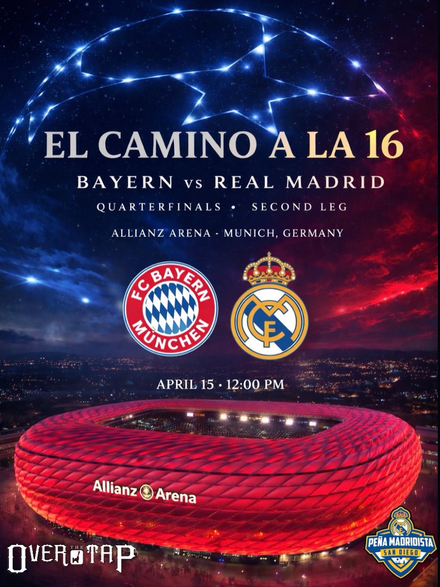 🔴 PROXIMO PARTIDO🔴

#RealMadrid 🆚 #BayerndeMunich 
🏟️ Allianz Arena
⚔️ Partido de Vuelta

🤍💪No hay más excusas! Esto es el Real Madrid. Sabemos lo que está en juego! Sabemos de estás noches! Y creemos en el regreso!🔥

Si hay un equipo que puede cambiar esto..somos nosotros!