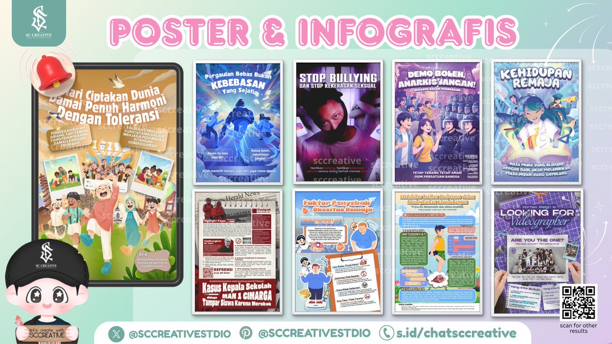 sccreative2's tweet photo. Halo morning! kami open design Infografis, Poster, Moodboard, Layout, PL QR, Twibbon, Logo, Jersey, Chibi, Jaket, Banner, Brosur, Edit Foto, Edit Video, Dll ✨
✅ Req apapun bisa
✅ Free revisi dan konsul
✅ Proses cepat, Trusted 💯
☎️ Wa @sccreativestdio 

#zonauang #zonaba https://t.co/UMLxLLZAQx
