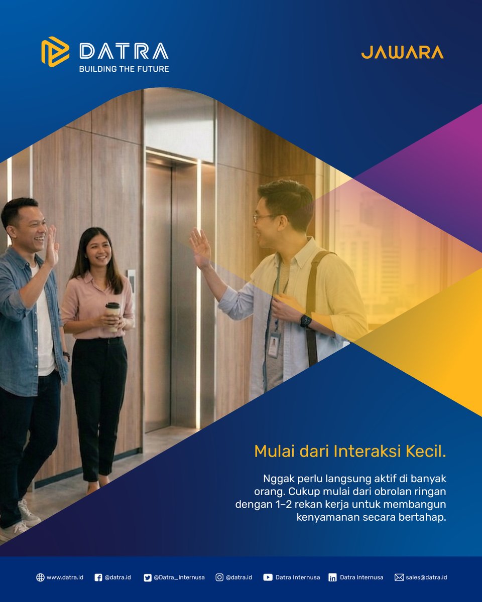 Datra_Internusa's tweet image. Buat kamu para introvert yang lebih nyaman di “low-key mode”, mungkin ini sudut pandang yang belum banyak dibahas dan bisa jadi game changer di cara kamu berinteraksi di kantor!

#datra #JAWARAAKRAB #corevalues