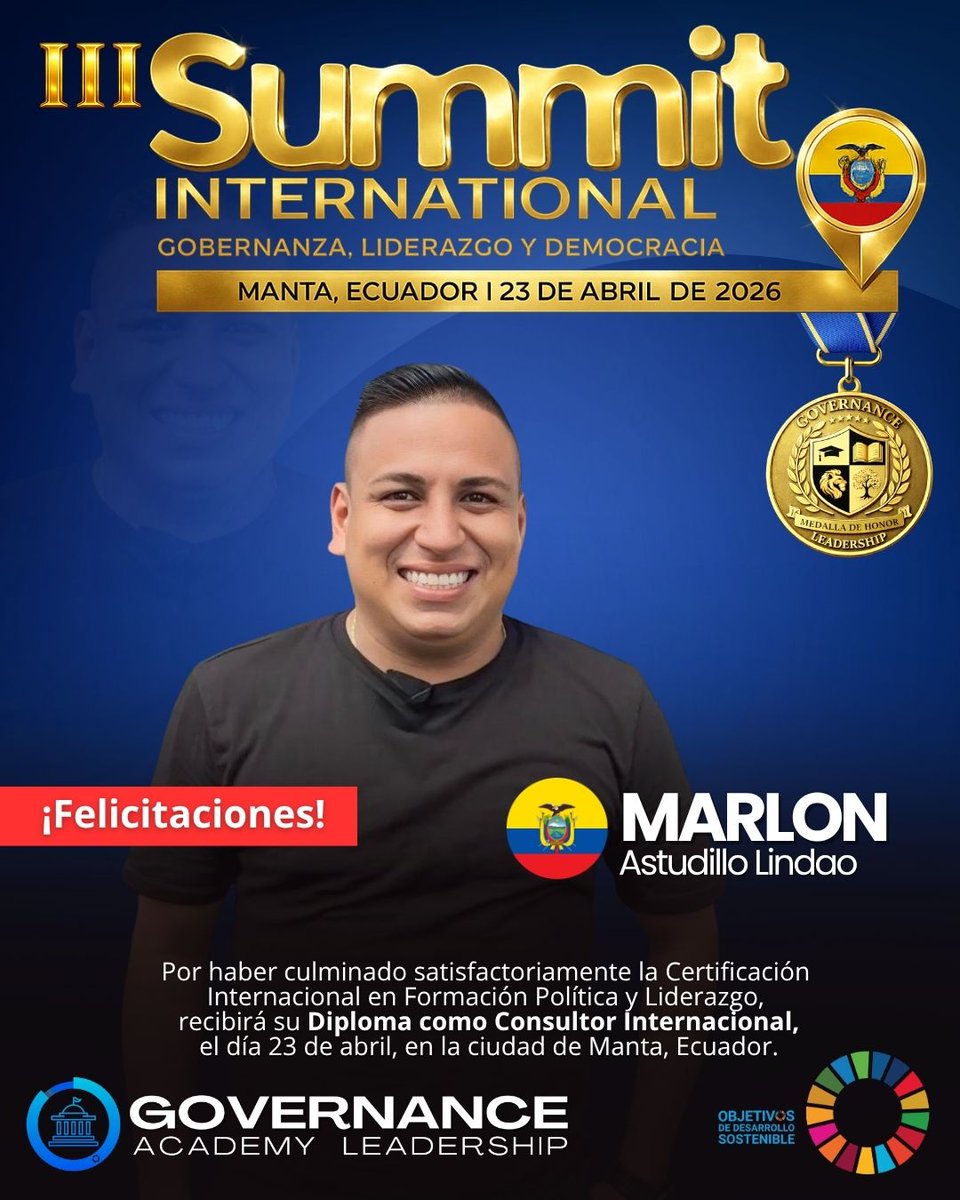 🏛️ ¡𝐁𝐢𝐞𝐧𝐯𝐞𝐧𝐢𝐝𝐨 𝐝𝐞𝐬𝐝𝐞 𝐄𝐜𝐮𝐚𝐝𝐨𝐫, 𝐌𝐚𝐫𝐥𝐨𝐧 𝐀𝐮𝐫𝐞𝐥𝐢𝐨 𝐀𝐬𝐭𝐮𝐝𝐢𝐥𝐥𝐨 𝐋𝐢𝐧𝐝𝐚𝐨 🇪🇨!
Será parte de la 𝐂𝐞𝐫𝐞𝐦𝐨𝐧𝐢𝐚 𝐎𝐟𝐢𝐜𝐢𝐚𝐥 🎓 de entrega de diploma y medalla de honor.

Reconocemos su esfuerzo, constancia y liderazgo con proyección