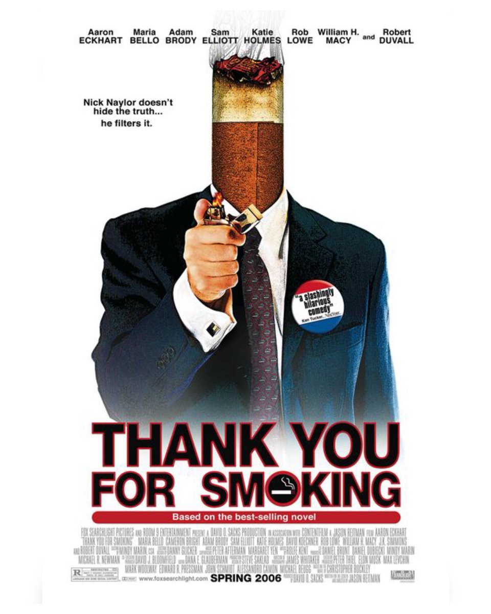 WreckLeaguePod's tweet image. 20 Years #ThankYouForSmoking Starring: #AaronEckhart #CameronBright #KatieHolmes #MariaBello #DavidKoechner #WilliamHMacy #RobertDuvall #JKSimmons #MarianneMuellerleile #KimDickens #RobLowe #AdamBrody #SamElliott Directed By: #JasonReitman 🚬

#WreckLeaguePodcast