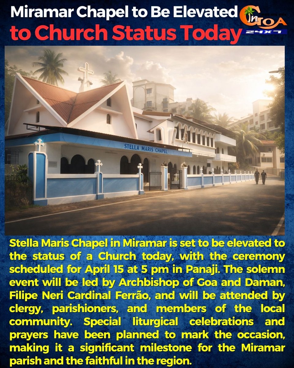 InGoa24x7's tweet image. Miramar Chapel to Be Elevated to Church Status Today
.
.
#Goa #GoaNews #Miramar #Church #StellaMarisChapel