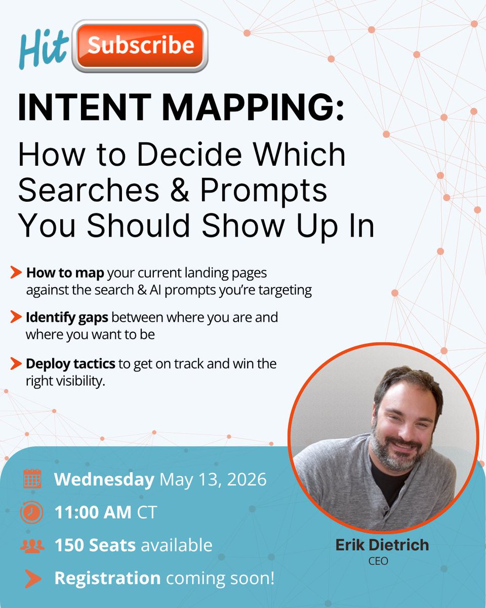 HitSubscribe's tweet photo. If you’re trying to figure out where you should be showing up in search and AI… this is for you.

Space is limited. PRE-REGISTER NOW on our resources page! 👉🏻 https://t.co/dL0cQknUiW

#webinar #search #organicsearch #contentmarketing #digitalmarketing #GEO #AEO #SEO https://t.co/pHw5pjcPZI