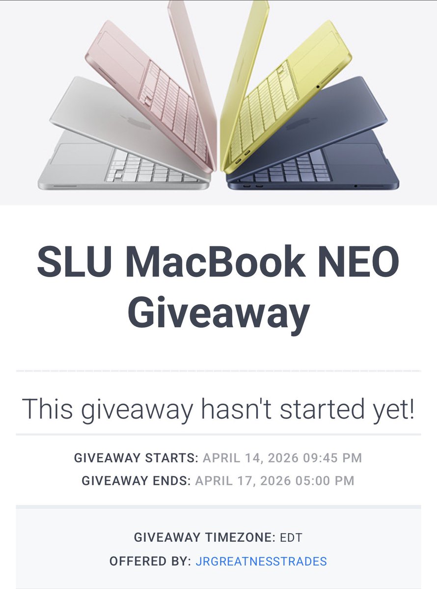 _JRGREATNESS_'s tweet photo. MacBook NEO Giveaway 

Join The Free Discord To Find Out More Details.

https://t.co/8Sb0qKbEe4 https://t.co/Vf1gdi9h47