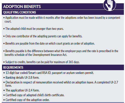 UIFBenefits's tweet image. Learn here on what are the qualifying conditions and requirements for claiming the Adoption Benefits.

#UIF
#WorkingForYou
#Yazini
#GovZAUpdates
#ServiceDeliveryZA