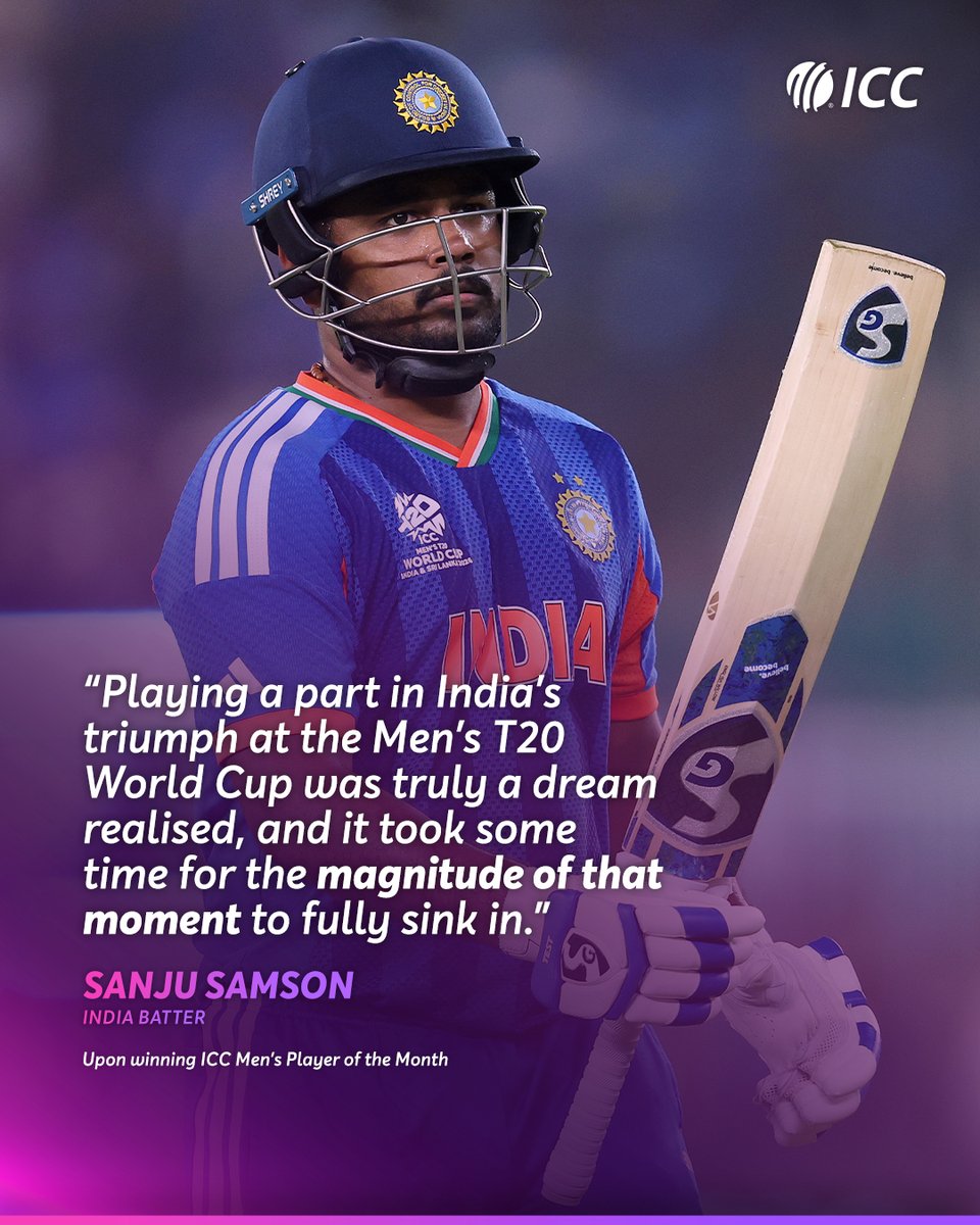 ICC Men's Player of the Month Sanju Samson takes a moment to reflect on a whirlwind March in the international game 🤝

More 📲 icc-cricket.com/news/icc-men-s…