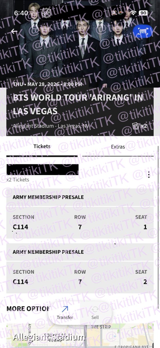 tikitikiTK's tweet photo. WTS BTS ARIRANG TICKETS 💜
LAS VEGAS LV D4

📍 Allegiant Stadium
🗓 Thursday, May 28 (5/28)
 🎟 Qty 2 // Sec C114, Row 7 , Seats 1–2 (aisle)
💵 $1,547 for pair (face value)

Can provide proof, facetime during transfer, PayPal f&amp;f/g&amp;s (buyer pays fees)

#BTS_ARIRANG https://t.co/fZKq90waKG