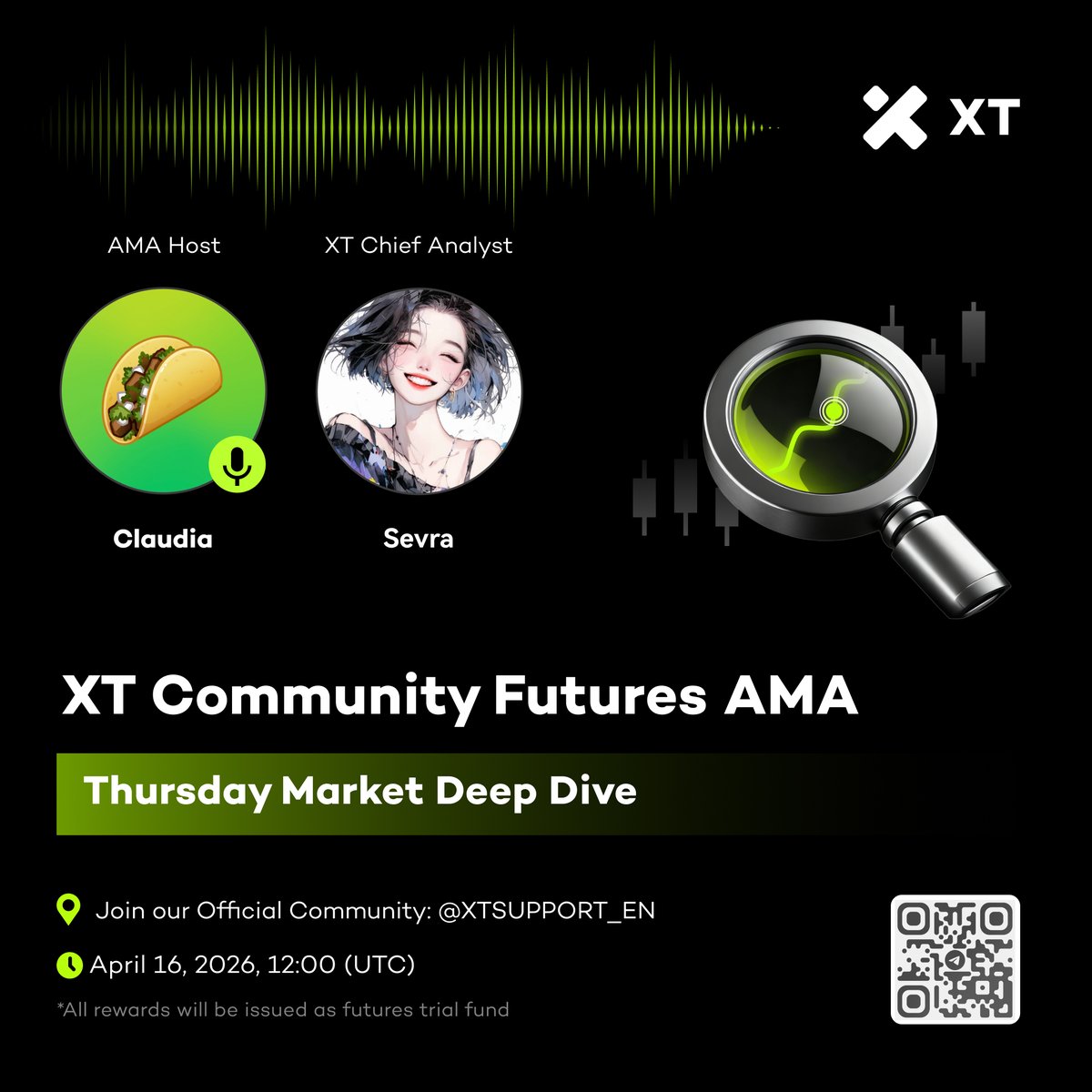 🔍 XT Community Futures AMA | Thursday Market Deep Dive
Where is the market heading this week? Are major coins setting up for another move? Join our Thursday Futures AMA and break down market structure, key levels, and live trading strategies with the XT community 👇
⏰ April 16,