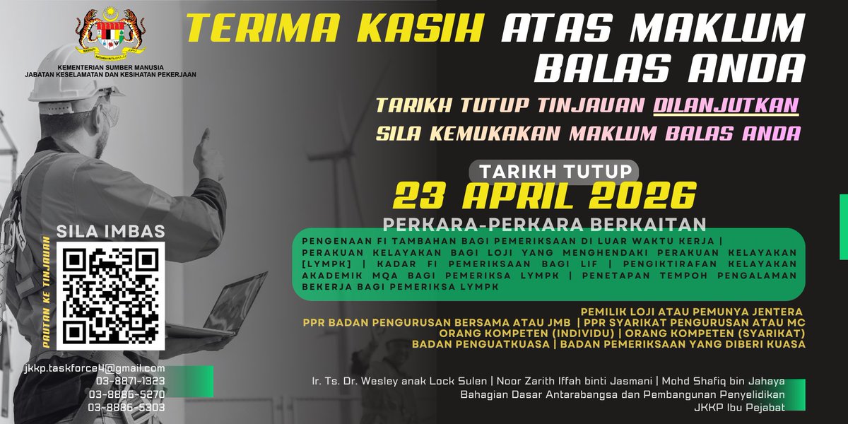 -[Maklum Balas]-

facebook.com/share/p/1Jo4tG…

#JKKPxDOSH #KESUMA #MaklumBalas #TinjauanJKKP #KerjaSelamatDanSihat #RoadTo150YrsOSH2026